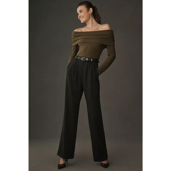 NEW! Reformation Azura knit off shoulder long sleeve olive green top size small - Picture 2 of 6